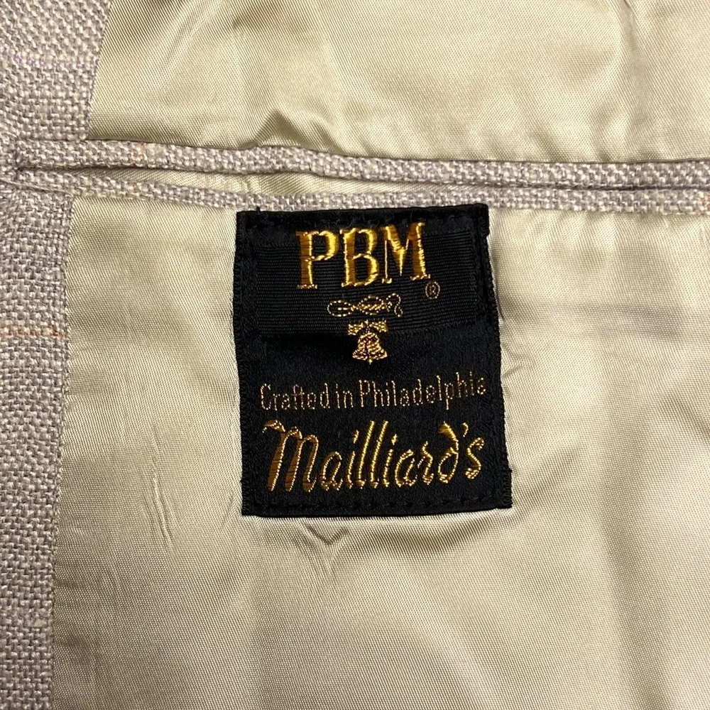 Vintage PBM Blazer Sport Coat‎ Light Beige Plaid Textured Classic Professional